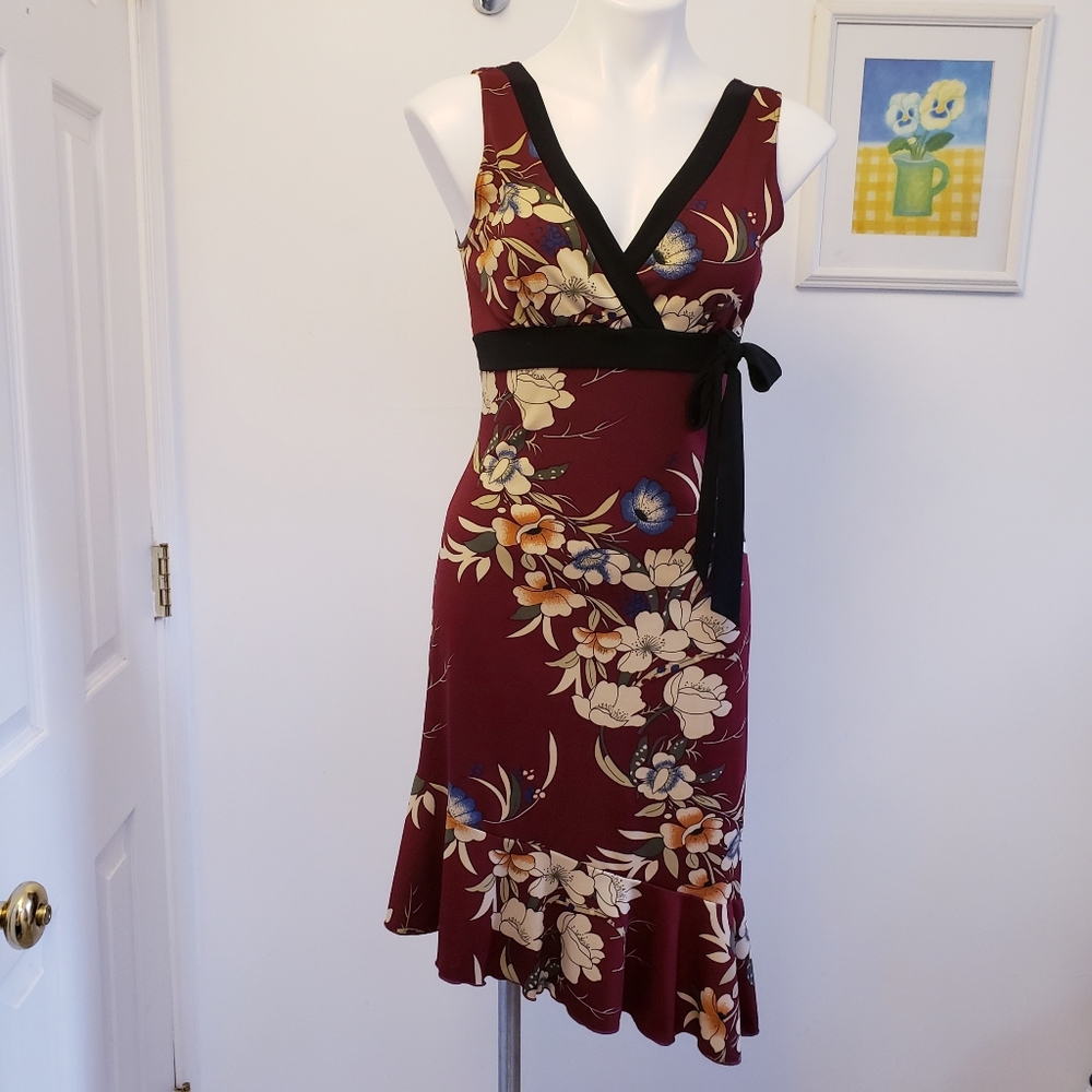 Bias-cut flutter bottom red floral dress, Charlotte Russe size M